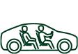 Line icon of a driver and backseat passenger in a vehicle